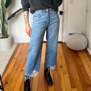 DL1961 Hepburn High Rise Wide Leg Distressed Raw Hem Jeans Size 27